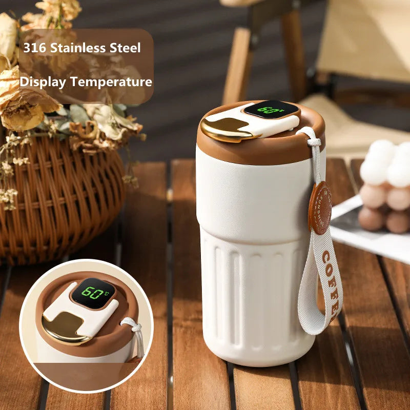 Smart Thermos Bottle with LED Temperature Display | Stainless Steel Vacuum Coffee Mug for Office & Travel