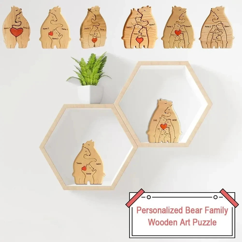 Free Engraving DIY Bear Family Wooden Puzzle