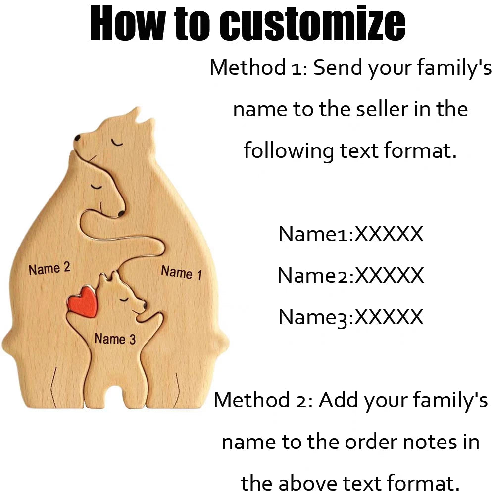 Free Engraving DIY Bear Family Wooden Puzzle