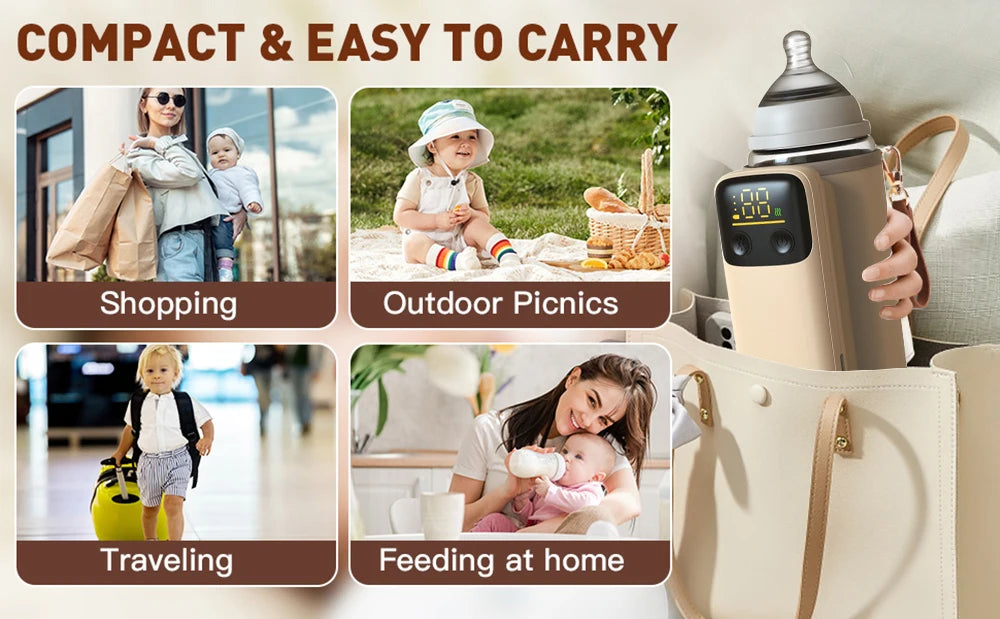 Portable Baby Bottle Warmer | Fast Heating & Cordless | Travel & Home Use with Temperature Control