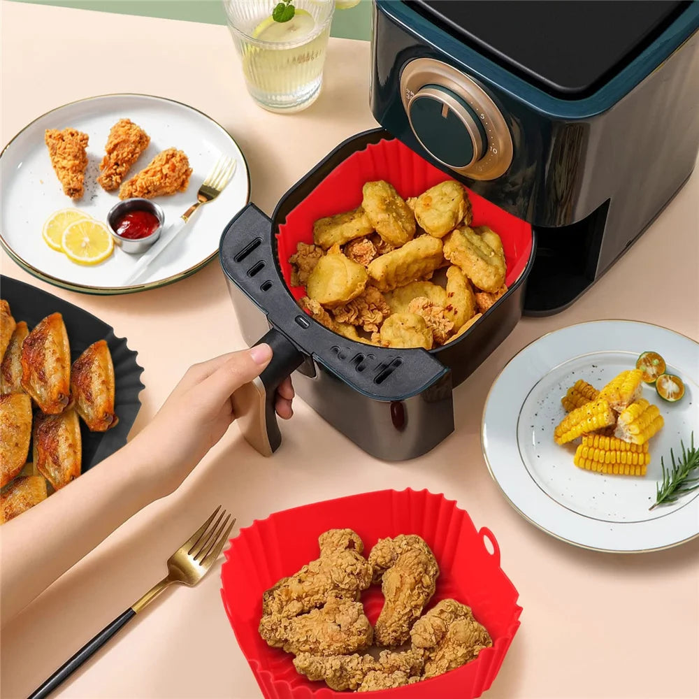 Reusable Silicone Airfryer Pan Liner: Nonstick Baking Tray & Oven Accessory for Healthy Cooking