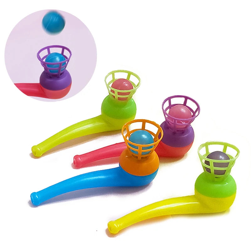 10Pcs Plastic Pipe Blowing Ball Toys for Kids - Outdoor Sports & Balance Training Game, Perfect for Birthday Parties & Gifts