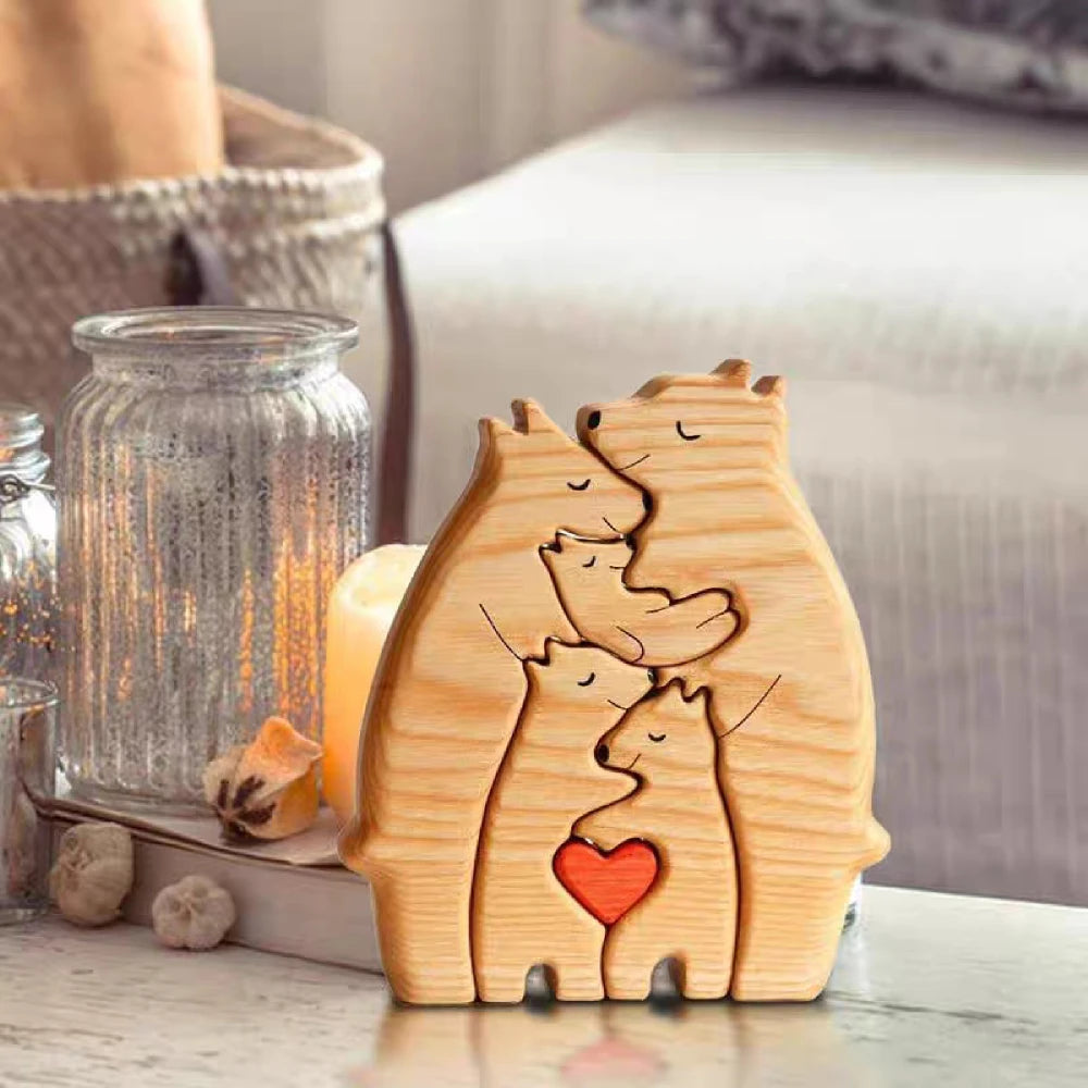 Free Engraving DIY Bear Family Wooden Puzzle