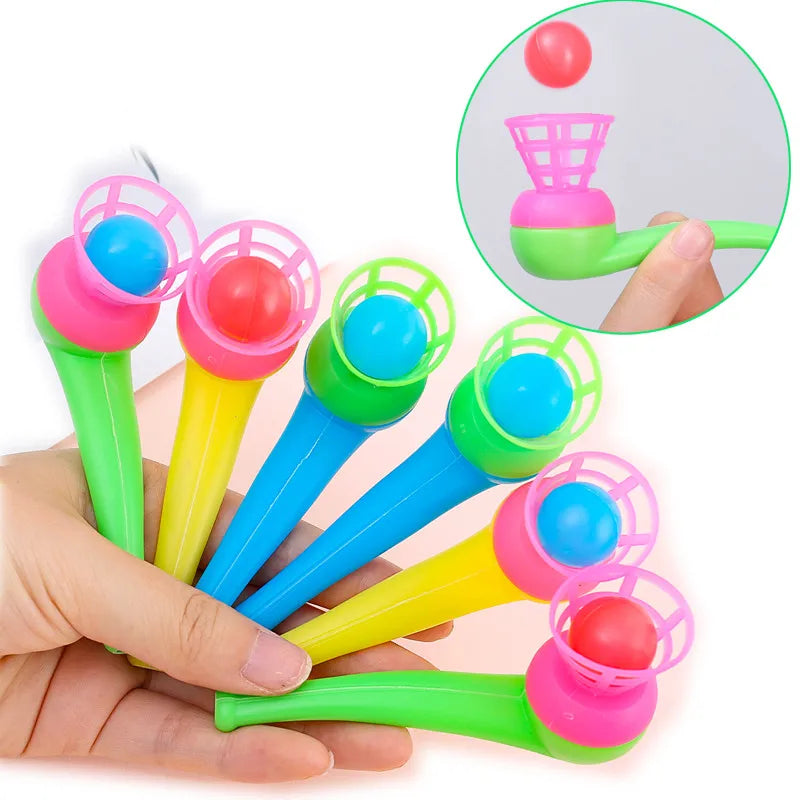 10Pcs Plastic Pipe Blowing Ball Toys for Kids - Outdoor Sports & Balance Training Game, Perfect for Birthday Parties & Gifts