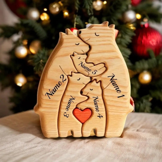 Free Engraving DIY Bear Family Wooden Puzzle