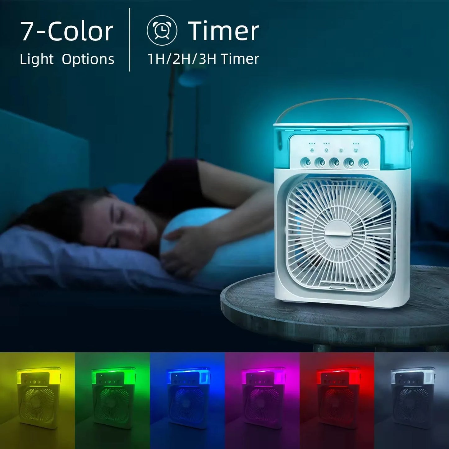 Portable 3-in-1 Fan Air Conditioner with LED Lights & Humidifier