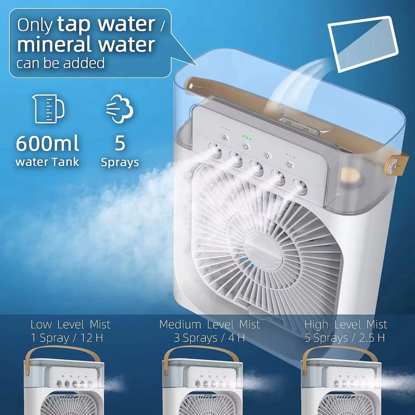 Portable 3-in-1 Fan Air Conditioner with LED Lights & Humidifier